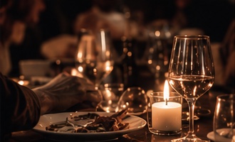 A set table in a restaurant